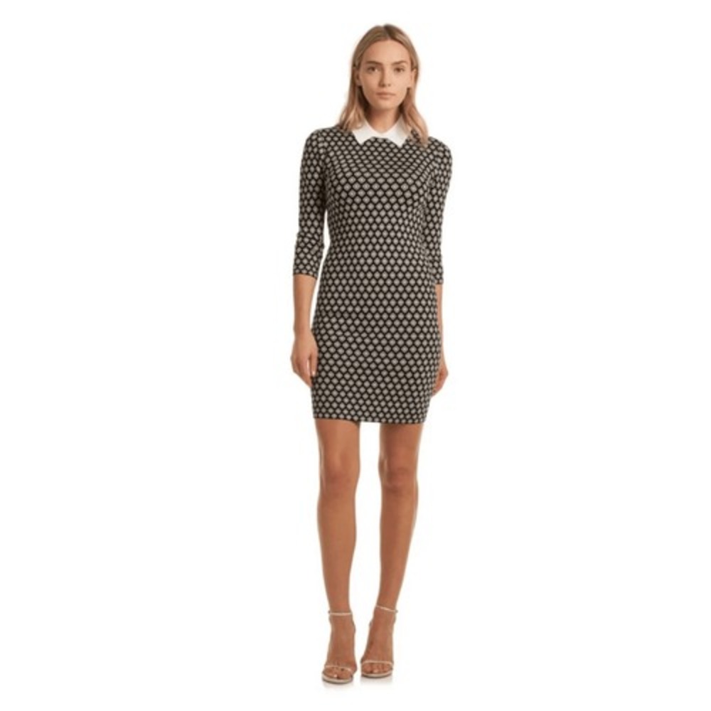 Trina Turk Bookish Collared knit black white Dress 3/4‎ sleeve XS